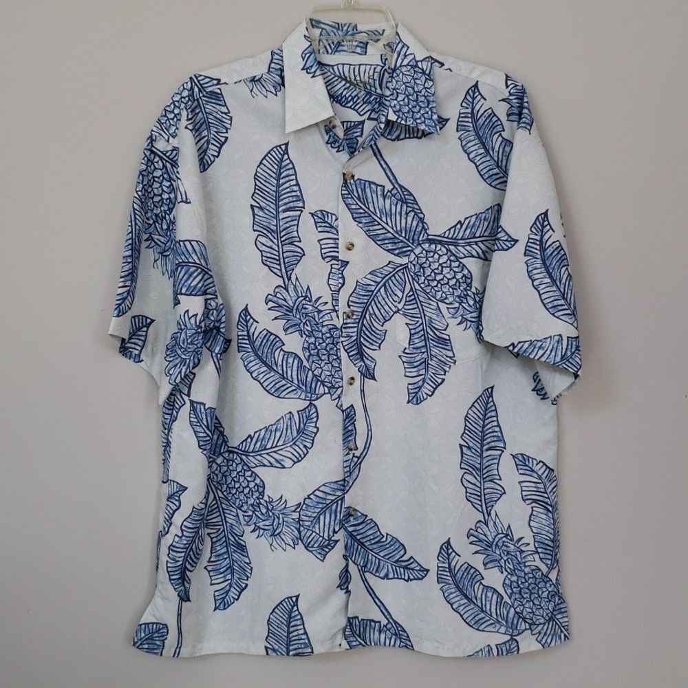 Bamboo Cay Hawaiian Aloha Camp Shirt Mens Med Pineapple Palms Hawaiian Oversize